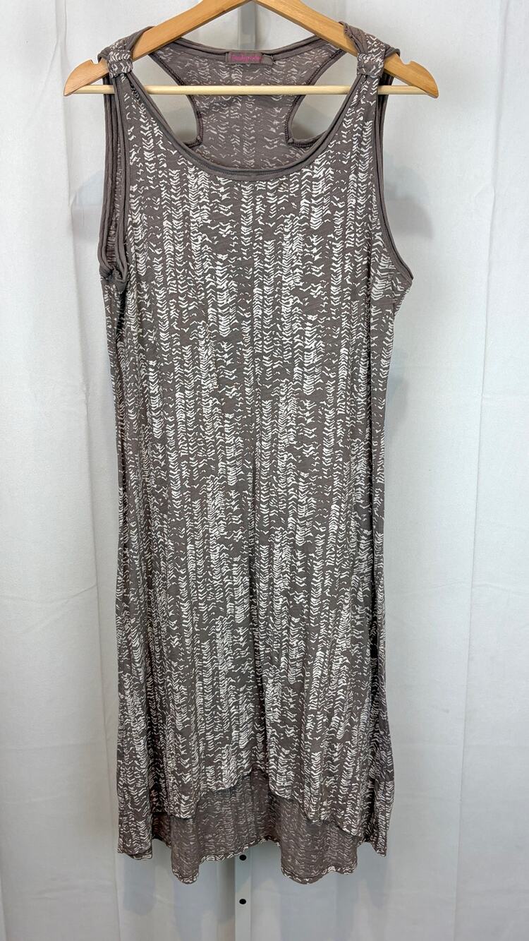 FRESH PRODUCE Printed Tank Dress Sleeveless Cutout Cotton Taupe Gray Beige M